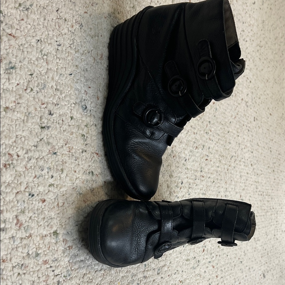 Bionica Black Leather Ankle Boots with Buckle Straps